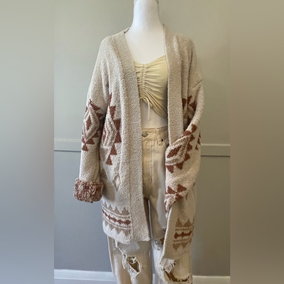 new in Sweaters - Geometric Beige and Brown Women's Long Line Cardigan